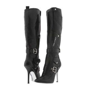 Auth DSQUARED2 Leather Motorcycle Knee High Boots